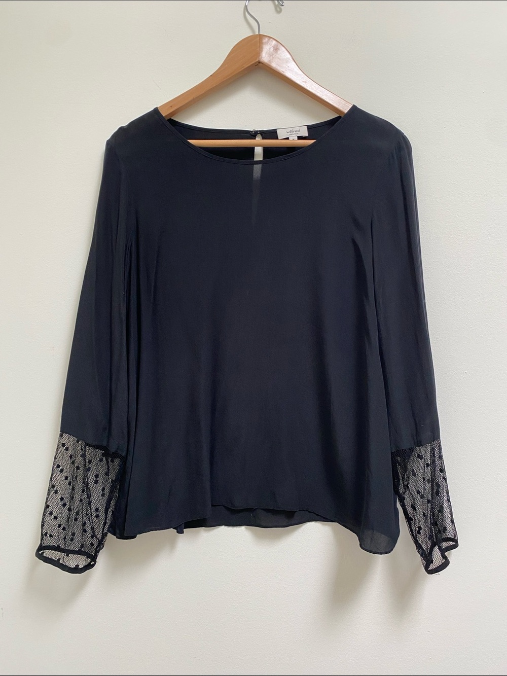 Wilfred ๐ฏ Silk Black Semi-Sheer Long-Sleeve Blouse with Lace Cuffs